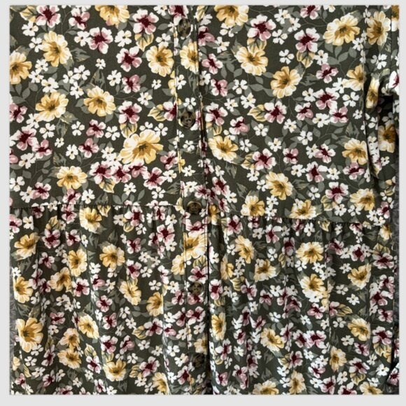 Derek Heart Floral Ruffle Long Sleeve Dress Collared Button Front Size L - Picture 10 of 11